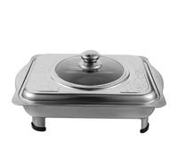 OUNONA Stainless Steel Buffet Tray, Rectangular Food Holder with Lid, Serving Tray for Home and Banquet Use, Silver
