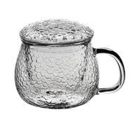 OUNONA Taza de Té de Vidrio Grueso con Diseño Martillado Filtro Infusor Extraíble y Tapa Taza para Oficina y Hogar Capacidad Media para Infusión de Hojas Sueltas Funcional para Bebidas