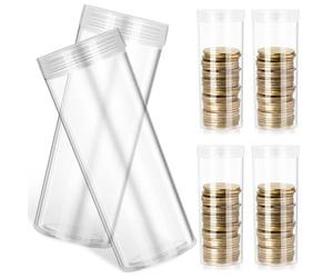 OUNONA Tubos de Almacenamiento para Monedas Sueltas, Paquete de 6 Unidades Redondas de plástico Transparente ABS, Ideal para coleccionistas y Actividades al Aire Libre