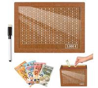 OUOQI Hucha de Madera,Hucha de Monedas de Madera,Hucha con Contador,Hucha con Objetivos de Ahorro,Hucha para Niños y Adultos,Alcancía diseño Vintage,Hucha para Niños con Objetivo de Ahorro(3000€)