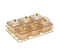 OUOULAJY Platos divididos para servir frutos secos, bandeja para aperitivos, color marrón, 6 rejillas tipo 9