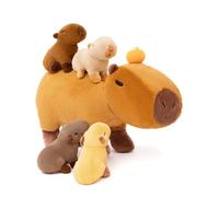 OUOZZZ Capybara Peluche 38cm, Capybara Juguetes de Peluche, Animales de Peluch de Capybara con 4 Bebés en el Vientre - Capibara Peluches Regalo para Niñas Niños Bebés y Pequeños