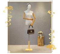 OUPAIAI Maniqui Torso Femenino Costura Mujer, Ajustable Muestra El Cuerpo del Maniquí con Cabeza Desmontable Manos Madera, Coser El Torso para La Exhibición Ropa Y Joyas(Natural,A)