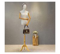 OUPAIAI Maniqui Torso Femenino Costura Mujer, Muestra El Cuerpo del Maniquí con Cabeza Desmontable Manos de Madera, Altura Ajustable Coser El Torso para La Exhibición de Ropa Y Joyas(Natural,B)