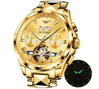 OUPINKE reloj mecánico automático para hombre vestido de lujo acero de tungsteno luminoso impermeable sintético zafiro diamante calendario hombres, 3186: Pulsera dorada y esfera dorada