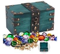 Oupuven Verde Cofre del Tesoro Pirata, 17.8 * 11 * 9.7cmCaja de Madera Vintage, Caja Pirata de Madera para Regalo, Decoración y Almacenamiento/Exhibir,Almacenar Collares,Aretes,Anillos