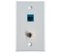 OUQYLG Placa de pared coaxial Ethernet CAT6 Keystone acoplador 1 puerto Cat6 RJ45 Keystone y 1 puerto dorado tipo F acoplador conector de audio/video (2 puertos)