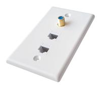 OUQYLG Placa de pared coaxial Ethernet CAT6 Keystone acoplador 2 puertos Cat6 RJ45 Keystone y 1 puerto dorado tipo F acoplador conector de audio/video (3 puertos)