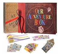 Our Adventure Book - Álbum de fotos hecho a mano de 12 x 7.6 pulgadas, álbum de fotos de recuerdo atemporal en 3D, letras retro en relieve en funda de cuero, regalo ideal para parejas, amigos y día de San Valentín (libro de aventuras)