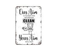 Our Aim is to Keep This Bathroom Clean Your Aim Will Help - Letrero de estaño retro divertido para decoración de pared para baño, inodoro, hogar, granja, 30,5 x 20,3 cm, placa de metal para colgar