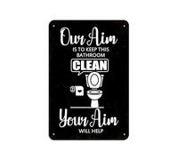 Our Aim is to Keep This Bathroom Clean Your Aim Will Help - Letrero de estaño retro divertido para decoración de pared para baño, inodoro, hogar, casa de campo, 30,5 x 20,3 cm, placa de metal para