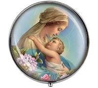 Our Blessed Lady Virgin Mary and Baby Jesús Catholic Art Photo Pill Box Charm Pill Box - Caja de caramelos de cristal con 3 compartimentos