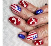 our fave 24 uñas postizas ovaladas cortas para el 4 de julio, uñas adhesivas a presión, suministros de manicura para mujer