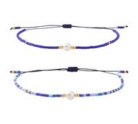 our fave Juego de 2 pulseras tradicionales tejidas a mano con perlas ajustables de cuerda étnica para regalo, pulsera de perlas tejidas, One Size, como se describe