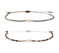 our fave Juego de 2 pulseras tradicionales tejidas a mano con perlas ajustables de cuerda étnica para regalo, pulsera de perlas tejidas, One Size, como se describe