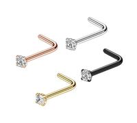 our fave Juego de 4 aretes de nariz de acero inoxidable de varios colores, 3 diseños de vástago de 7 mm de longitud, cómodo piercing de acero inoxidable, One Size, como se describe, como se describe