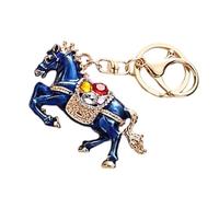 our fave Llavero de aleación multiusos con diseño de caballo inspirado en el zodiaco chino con diamantes de imitación para varios artículos, llavero de regalo, azul, M