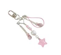 our fave Llavero de estrella de cinco puntos de moda con decoración de agua, accesorio multiusos para personalización y organización, llavero de cuentas de perlas, a, Talla única