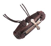 our fave Pulsera de cuero con cruz y cruz para meditación de oración, elegante pulsera católica, 17.5*2.2cm, Metal, No es una piedra preciosa