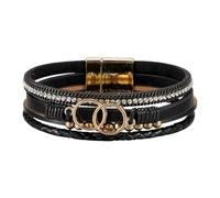 our fave Pulsera de cuero de moda para mujer, diseño trenzado multicapa, ajustable, accesorio de moda elegante, One Size, como se describe