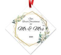 Our First Christmas As Mr & Mrs 2022, adornos de regalo para árbol de Navidad, adorno de metal de diamante grande de 3.75 pulgadas, bolsa de terciopelo incluida. Soul Décor