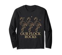 Our Flock Rocks Chic Outline Flamingo Design Minimal Black Manga Larga