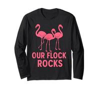 Our Flock Rocks Pink Flamingo Funny Matching Family Group Manga Larga