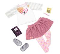 Our Generation BD30411Z - Ropa clásica - Conjunto Colegiala | Conjunto escolar con top, falda, mallas, zapatos, cuaderno, Conjunto completo, Estilo escolar, Idea de regalo, 3 años y +
