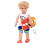 Our Generation BD31197 - Muñeca Gabe Boy con Tabla de Surf, Crema, Azul, Naranja, Azul