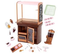 Our Generation BD37964Z - Puesto de Chocolate Caliente | Accesorio de 26 piezas con puesto, máquina, dulces, pinzas y 3 carteles para muñecas de 46 cm, Listo para jugar, 3 años y +