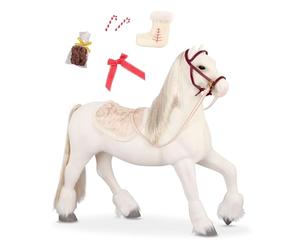 Our Generation - Caballo Blanco Clydesdale - Accesorios para muñeca de 18'' - Crin y Cola Brillantes - Tema de Vacaciones - Juguetes para niños de 3 años en adelante - Caballo Clydesdale