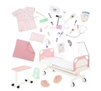 Our Generation - Cama de recuperación - Cama de Hospital para muñecas - Conjunto médico - Bata de Hospital, Estetoscopio, botiquín médico - Juguete para niños a Partir de 3 años