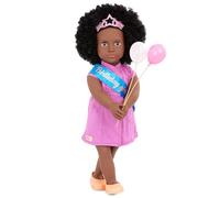 Our Generation - 18-Inch Birthday Doll - Lifelike Brown Eyes & Curly Black Hair - Pink Dress & Party Accessories - Pretend Play - Toys for Kids Ages 3 & Up - Kehlani
