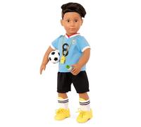 Our Generation Muñeca de 18 Pulgadas Posable Boy Doll - Lifelike Brown Eyes & Zigzag Haircut Line Design - Uniforme de fútbol y Accesorios - Pretend Play - Toys for Kids Ages 3 Years Old & Up - Mateo