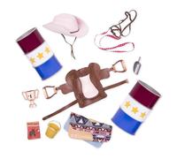 Our Generation - Juego de Carreras de barriles - Set de equitación - Silla de Montar, Sombrero de Vaquera y Mucho más - Accesorios para muñecas de 46 cm - Juguete para niños a Partir de 3 años