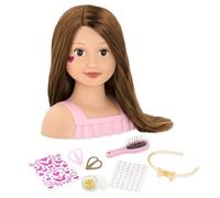 Our Generation - Talía - Cabezal para muñecas - Cabello castaño y Ojos Marrones - Pegatinas y Accesorios para Decorar el Cabello - Jugar a Simular - Juguete para niños a Partir de 3 años