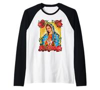 Our Lady Virgen De Guadalupe Saint Virgin, Red Rose Flower Camiseta Manga Raglan