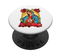 Our Lady Virgen De Guadalupe Saint Virgin, Red Rose Flower PopSockets PopGrip Adhesivo