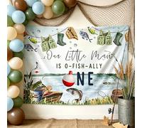 Our Little Man Is Ofishally Turning One Telón de fondo Gone Fishing Party Supplies Fish Bobber Banner OFishally One First Birthday Decoraciones Gone Fishing Party Balloon Decoraciones