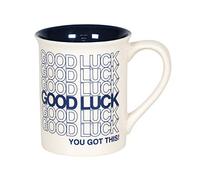 Our Name is Mud Enesco Love You More Repeating Type - Taza de café, gres, Azul oscuro y blanco., 454 g