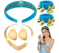 Ourdort 4PCS Accesorios de Princesa Jasmine de Aladdin,Juego de Accesorios de Princesa Árabe con Diademas,Pendientes Gargantillas y Pulseras,para Disfraz Carnaval Cosplay