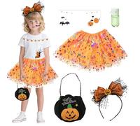 Ourdort 5Pcs Disfraz Calabaza Mujer - Diadema Calabaza, VestidoCalabaza, Pegatinas Faciales, Bolsa de Dulces, Desmaquillante, Disfraces deCalabaza, Disfraz HalloweenCalabaza Cosplay Fiesta