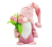 Ourdort Duendes de Primavera de Pie,Decoración Primavera Gnomo con Ramo de Tulipanes,Decoración Interior,Decoración de Habitación,Hada Primaveral,Regalo para el Día de la Madre para Mujeres(Rosa)