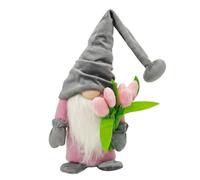 Ourdort Duendes de Primavera de Pie,Decoración Primavera Gnomo con Ramo de Tulipanes,Decoración Interior,Decoración de Habitación,Hada Primaveral,Regalo para el Día de la Madre para Mujeres(Gris)