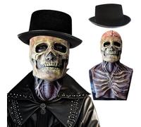 Ourdort Máscara de Calavera Espeluznante 3D, Halloween Casco de Esqueleto con Sombrero, Realista Mascara Calavera Cerebro de látex para Adultos, Cosplay, Fiesta, Regalo