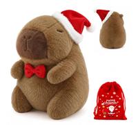 Ourdort Peluche Capibara con Mochila Tortuga con Gorro de Navidad,20cm