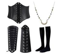 Ourdort Set di accessori medievali per Halloween, Conjunto de accesorios de vestimenta medieval para mujer, incluye cinturón, calcetines, protectores de brazos y collar, para carnaval y Halloween.