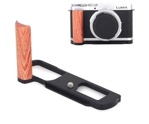OURHZTB Mango de metal en L para cámara Panasonic Lumix L10 DC-L10, agarre de madera con placa de liberación rápida tipo Arca, soporte de trípode y apertura de compartimento de batería (negro)