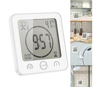 OurLeeme Reloj de Ducha a Prueba de Agua Diario, Cuarto de baño Ducha Temporizador Alarma Temperatura Humedad Pantalla Control táctil Reloj de Cuenta Regresiva (Blanco)