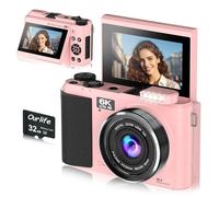 Ourlife Cámara digital de 88 MP 6K, cámaras WiFi para fotografía con pantalla abatible de 3 pulgadas y 180°, cámara compacta de vlogging para video de YouTube, zoom de 18X, flash emergente (tarjeta de